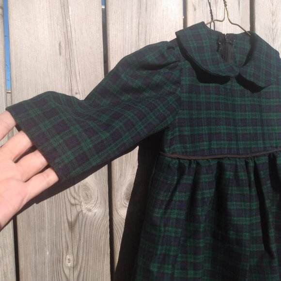 Vintage Baby Dress Dark Blue Green Plaid Toddler Christmas Old Fashioned - Picture 4 of 16